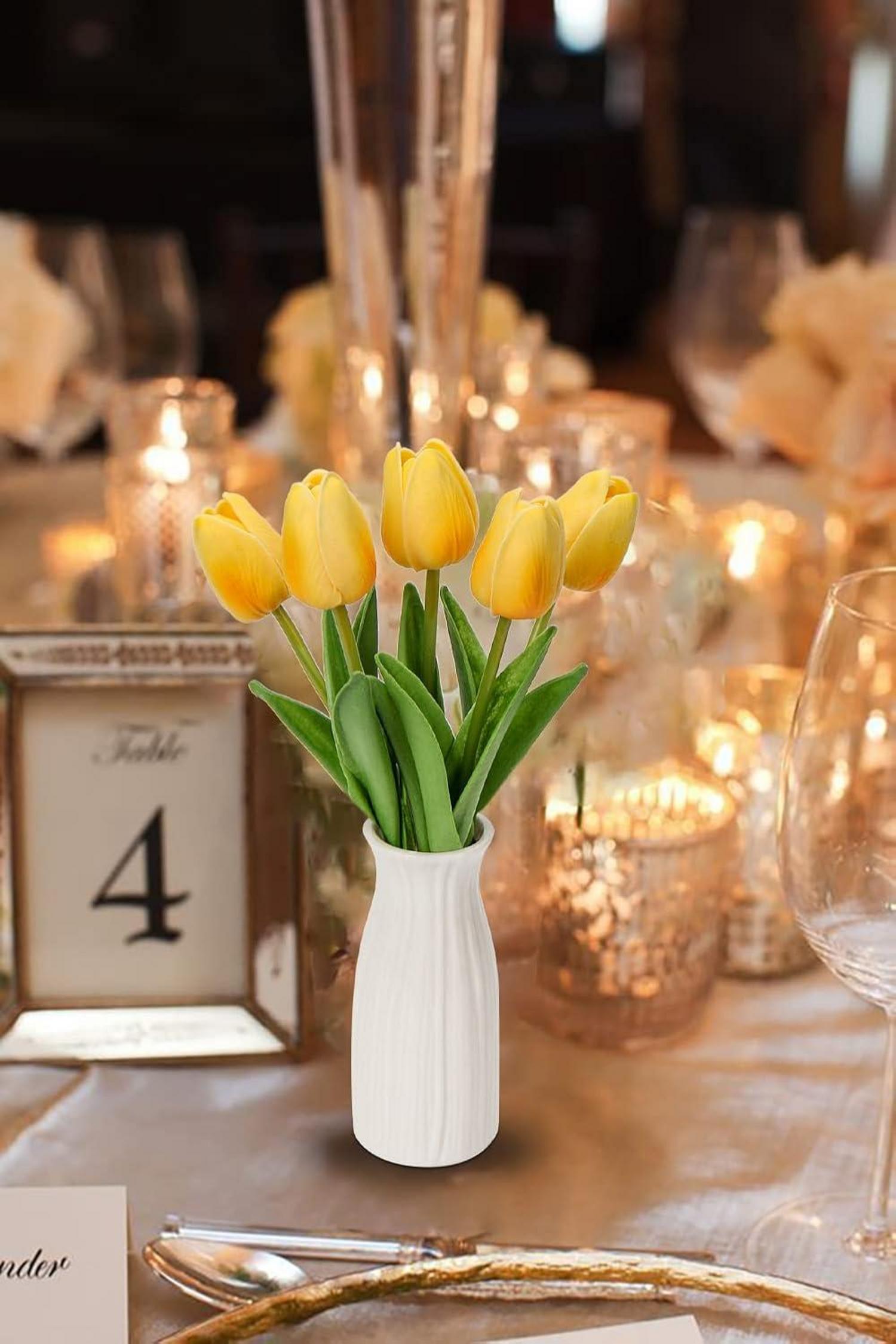 Künstliche Tulpen Blumen Real Touch 30 cm Gelb mit Keramikvase