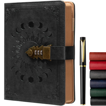 Tagebuch mit Schloss – A5 Journal mit Stift Set in Lederoptik