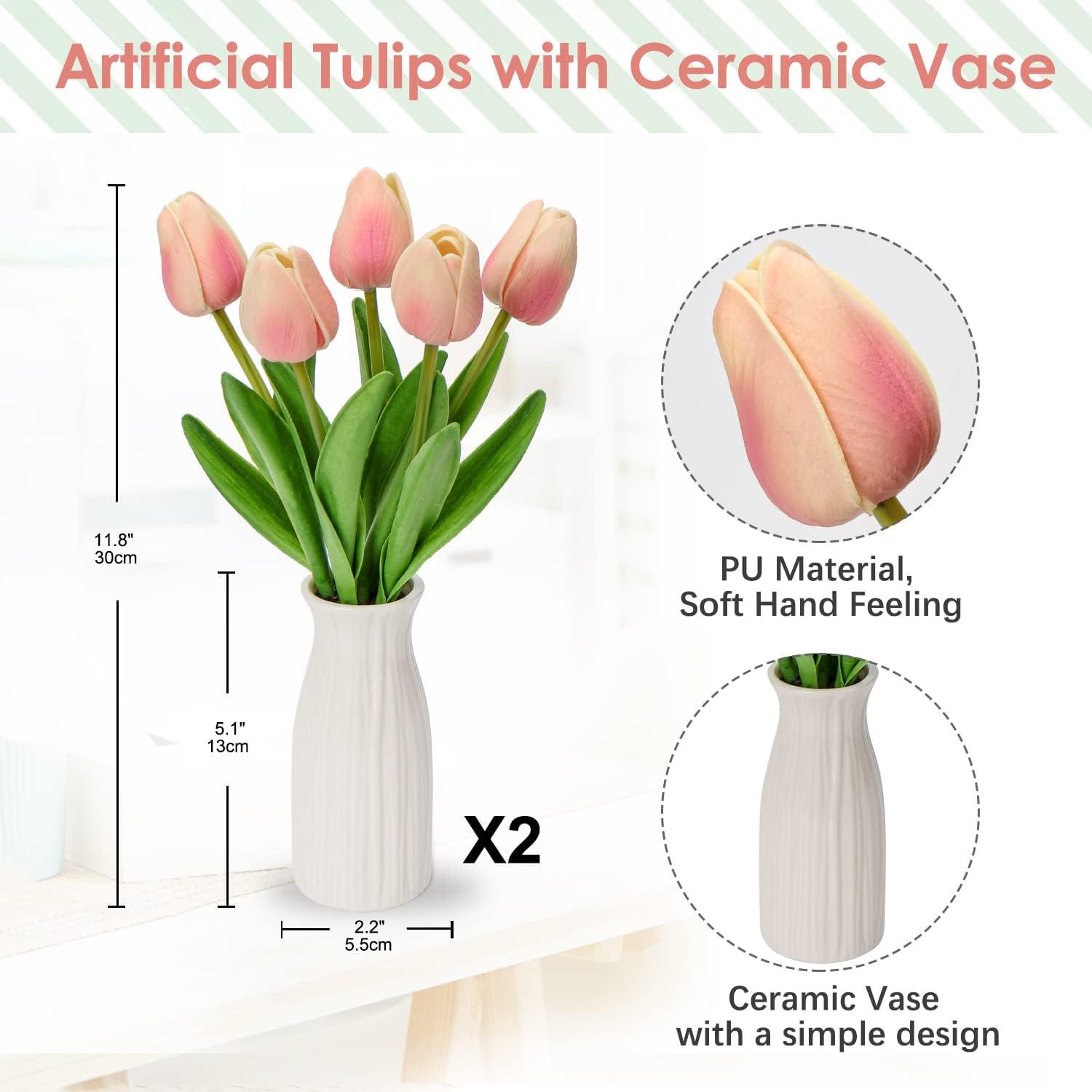 Künstliche Tulpen Blumen Real Touch Höhe 30 cm Vase Keramik