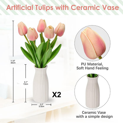 Künstliche Tulpen Blumen Real Touch Höhe 30 cm Vase Keramik