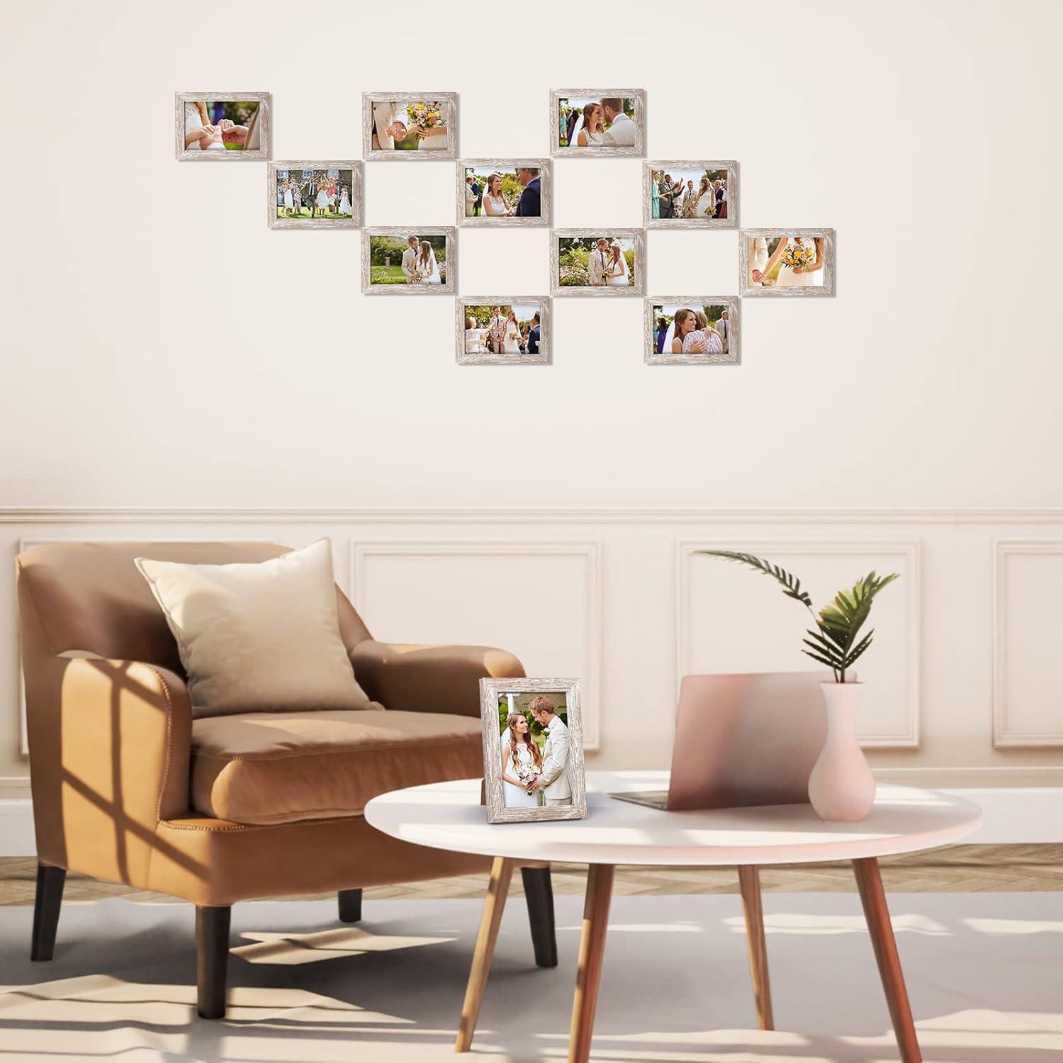 Bilderrahmen Set 12x 10x15cm Fotorahmen Beige Holzmaserung
