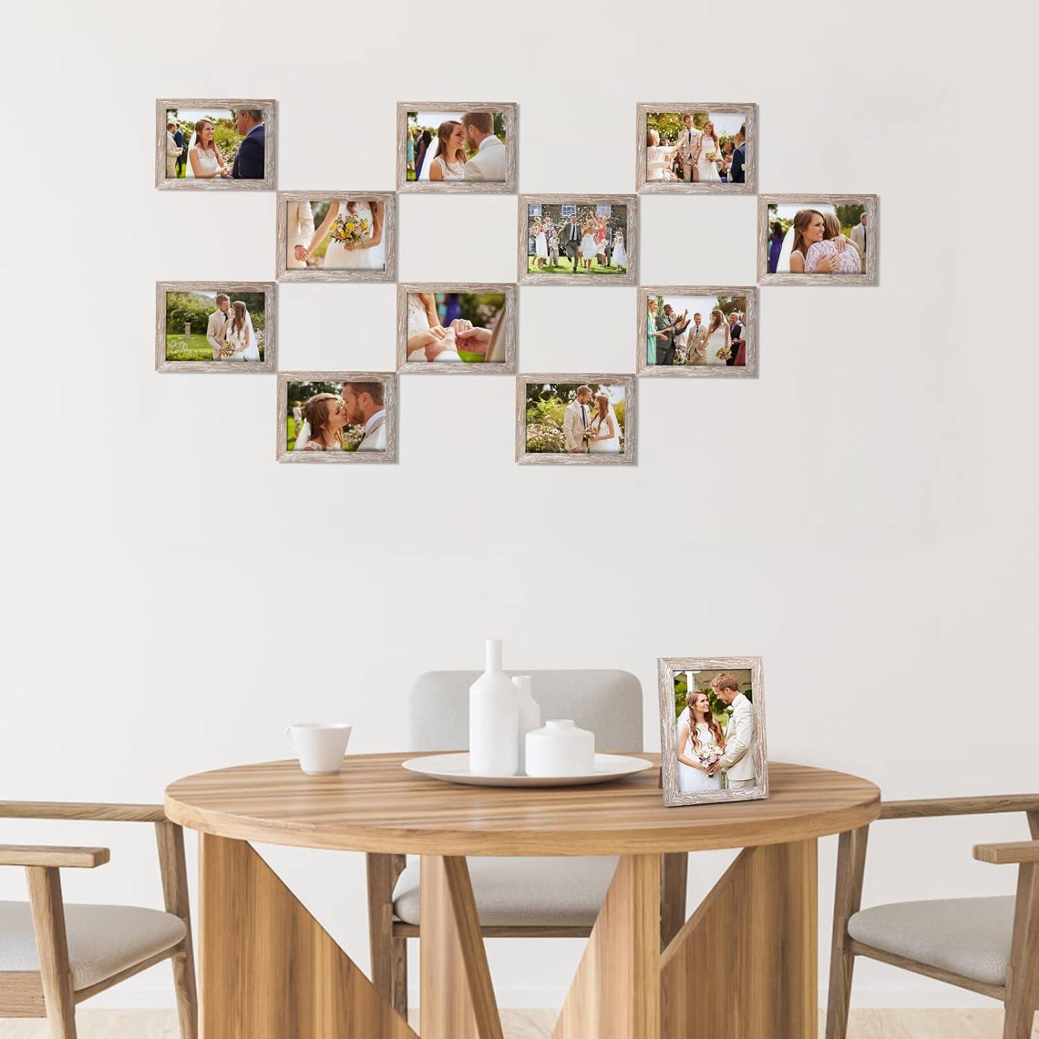 Fotorahmen Set 12 Stück 13x18 cm Beige Holzmaserung Collage Wall Art Tischdeko