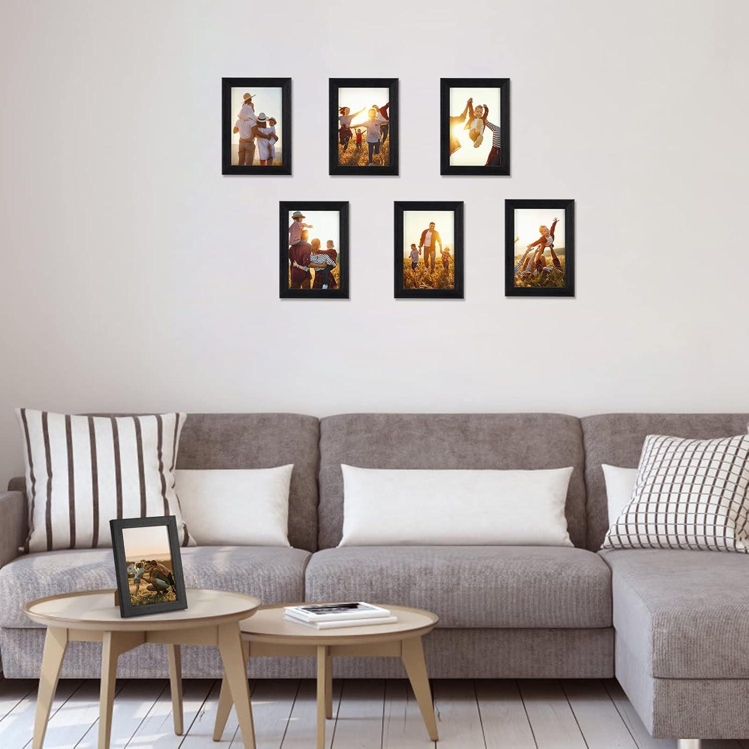 7-teiliges Bilderrahmen Set 10x15 cm Schwarz für Fotos und