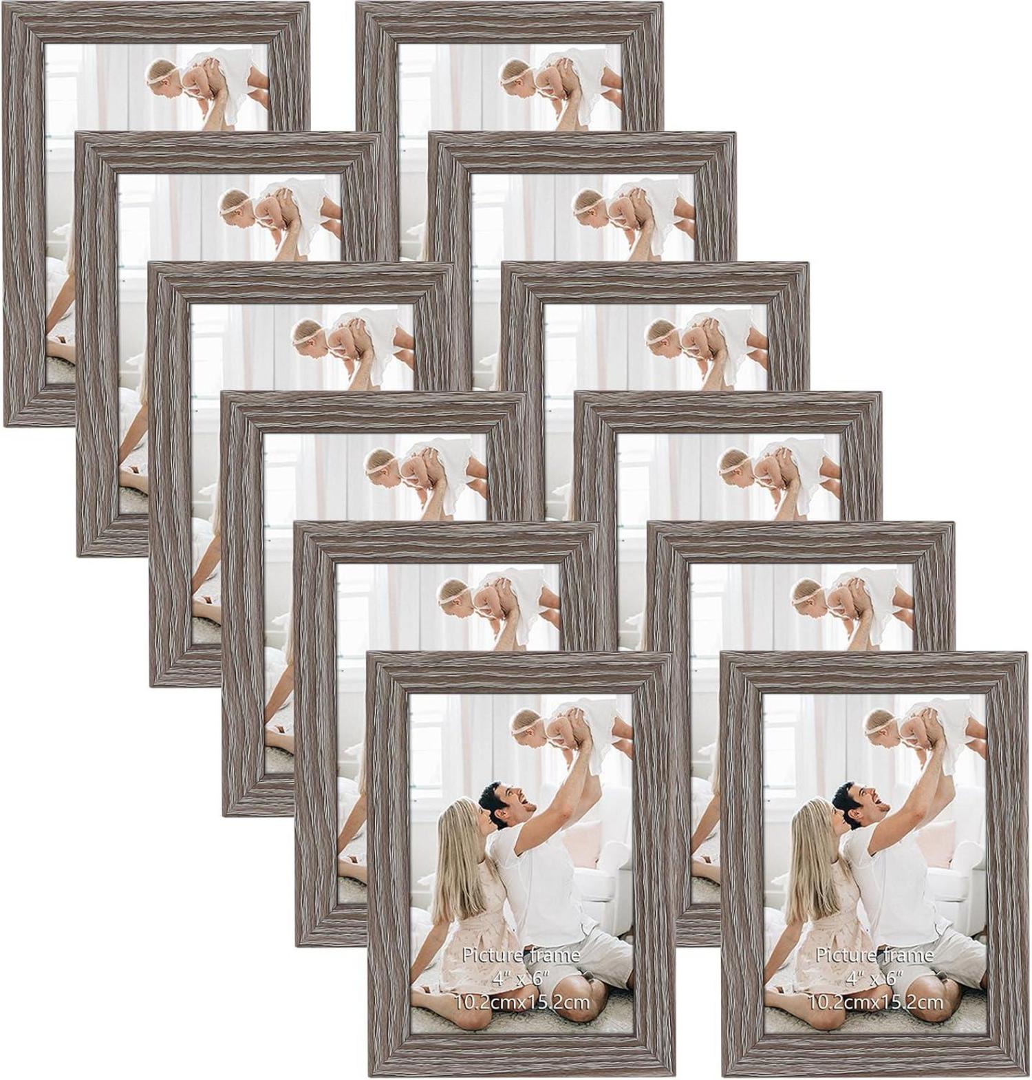 12er Set Graue Galerierahmen 10x15 cm für Fotos und Bilder, Wand- oder