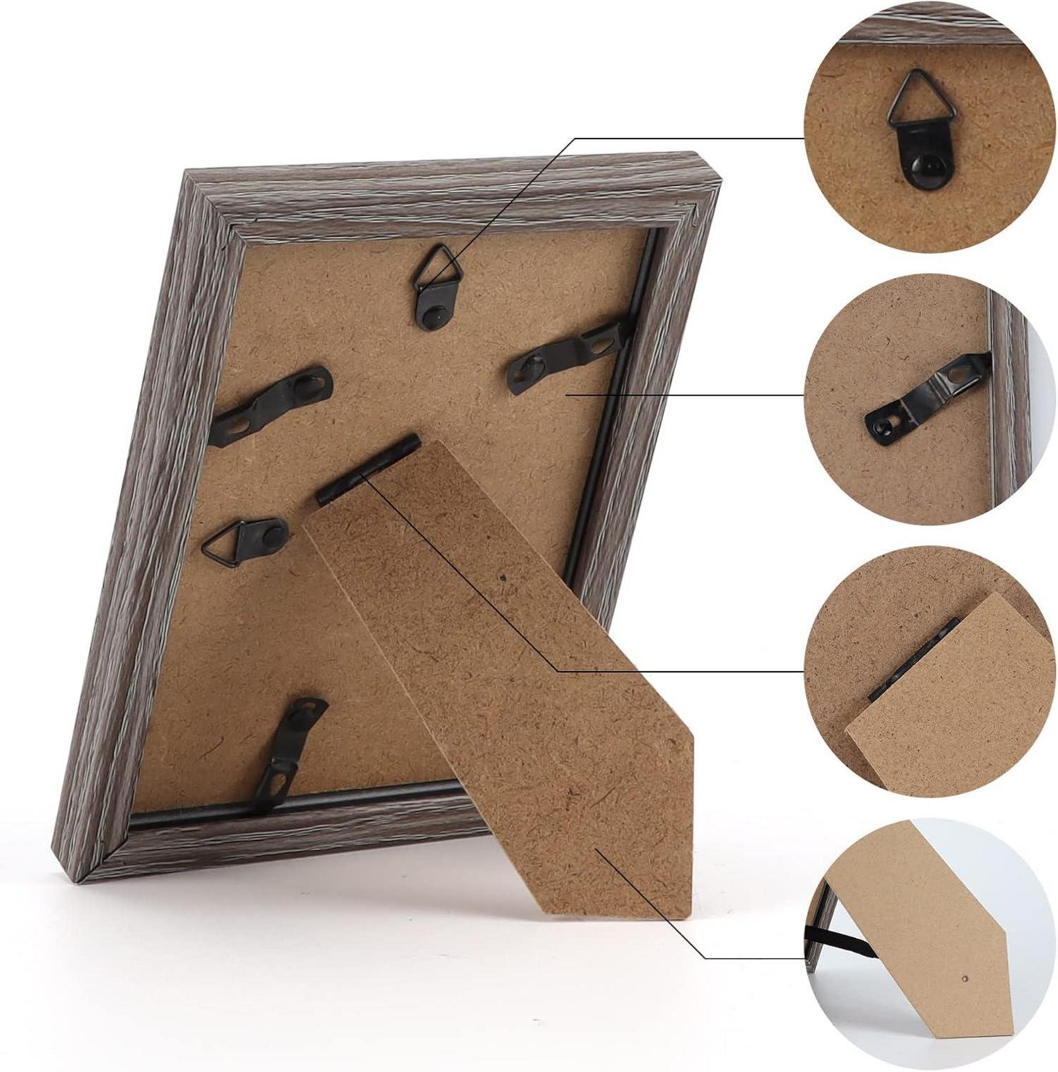 Fotorahmen Set 12x10 cm Grau Holzmaserung Wand Tisch Rahmen Galerie Eleganz