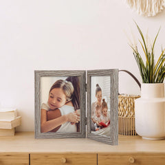 EXYGLO 2er-Set Doppelter Bilderrahmen 13x18 cm Vertikale Tischausstellung Grau