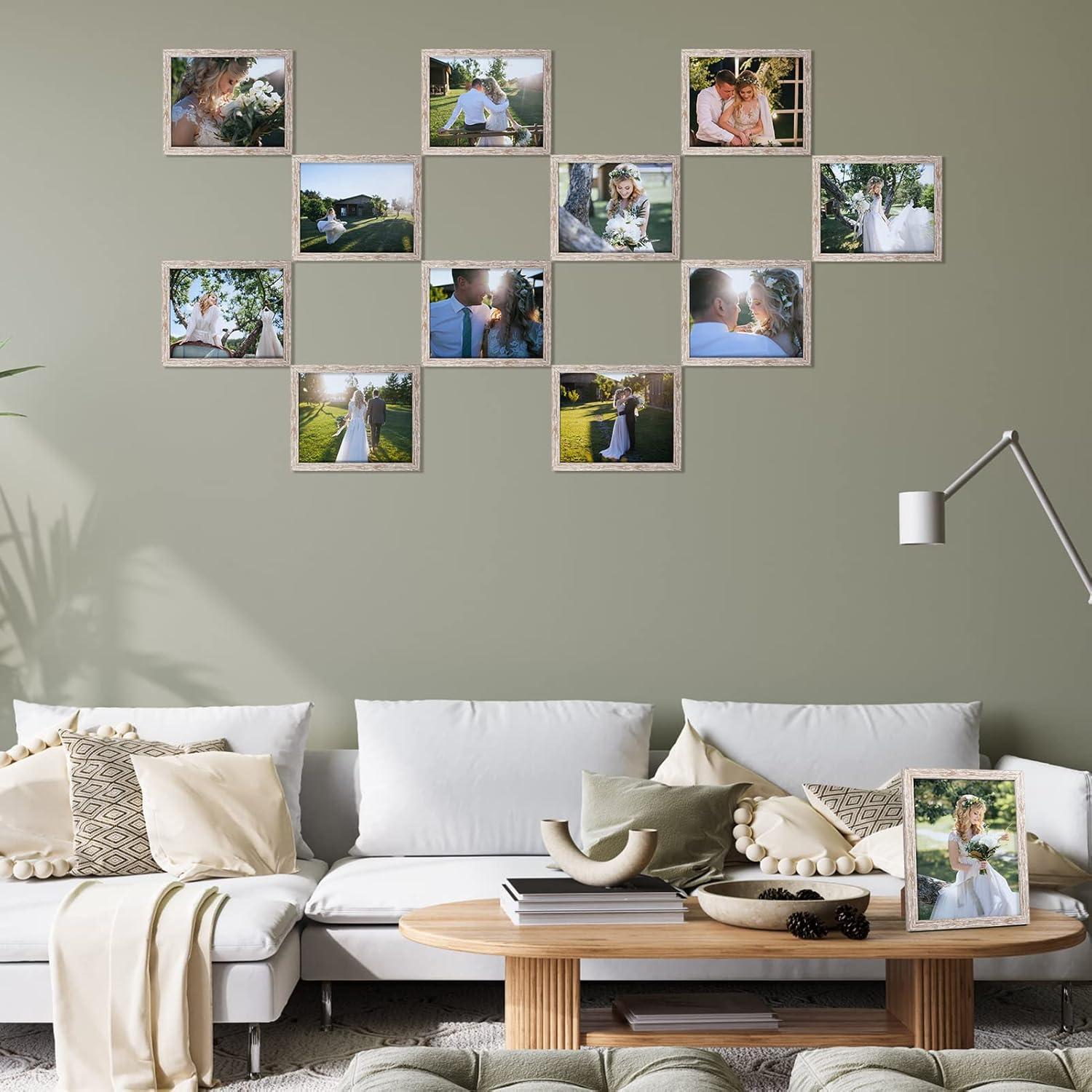 12er Set Fotorahmen Collage 20x25 cm Holzmaserung Plexiglas Rahmen - Wand Tisch