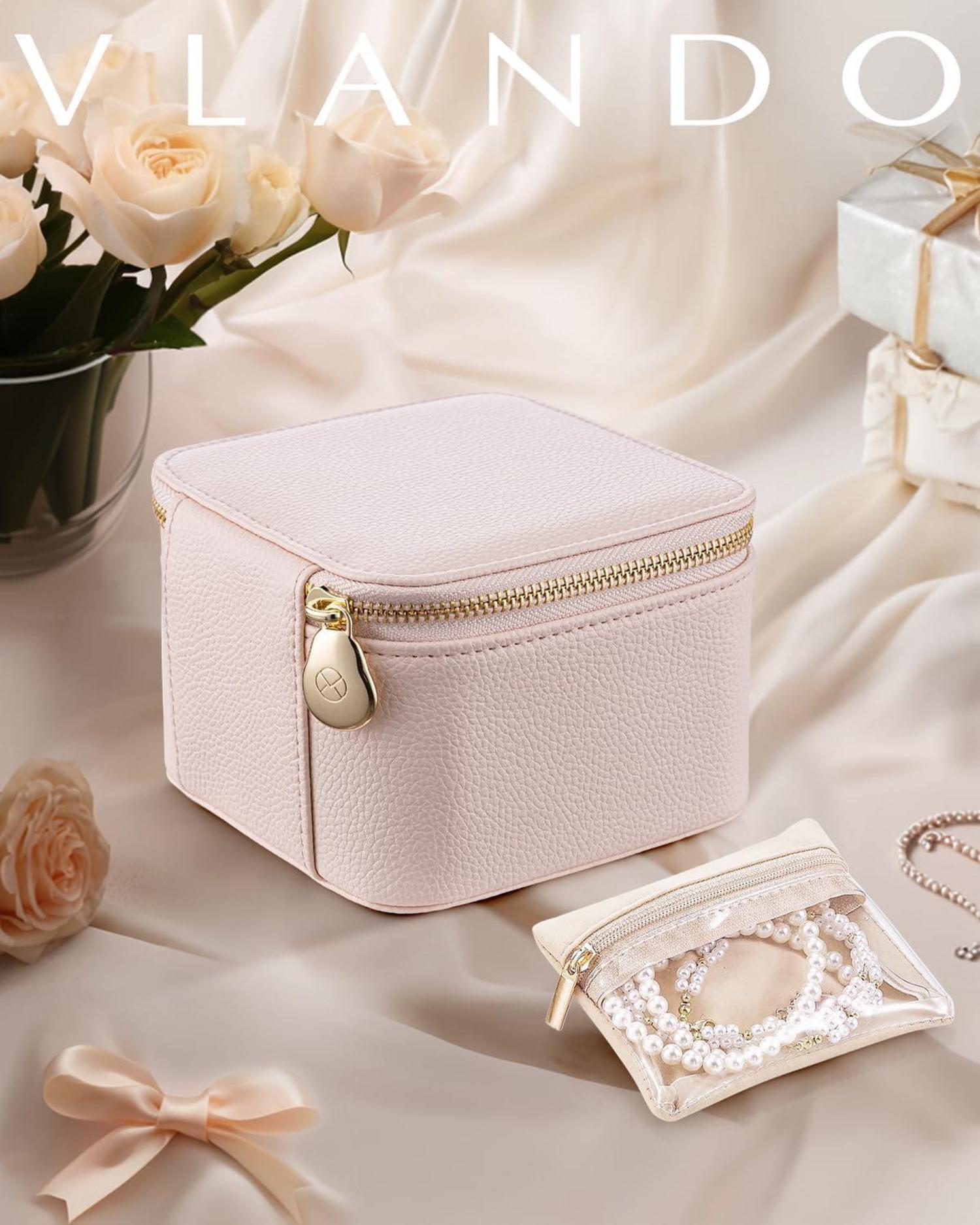 VALNDO Schmuckkästchen Organizer mit 6 Schmuckbeuteln, Rosa
