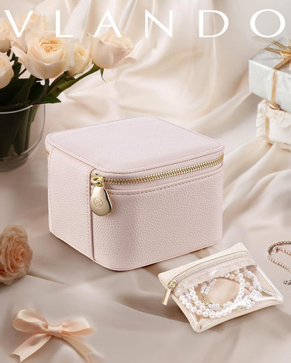 VALNDO Schmuckkästchen Organizer mit 6 Schmuckbeuteln, Rosa
