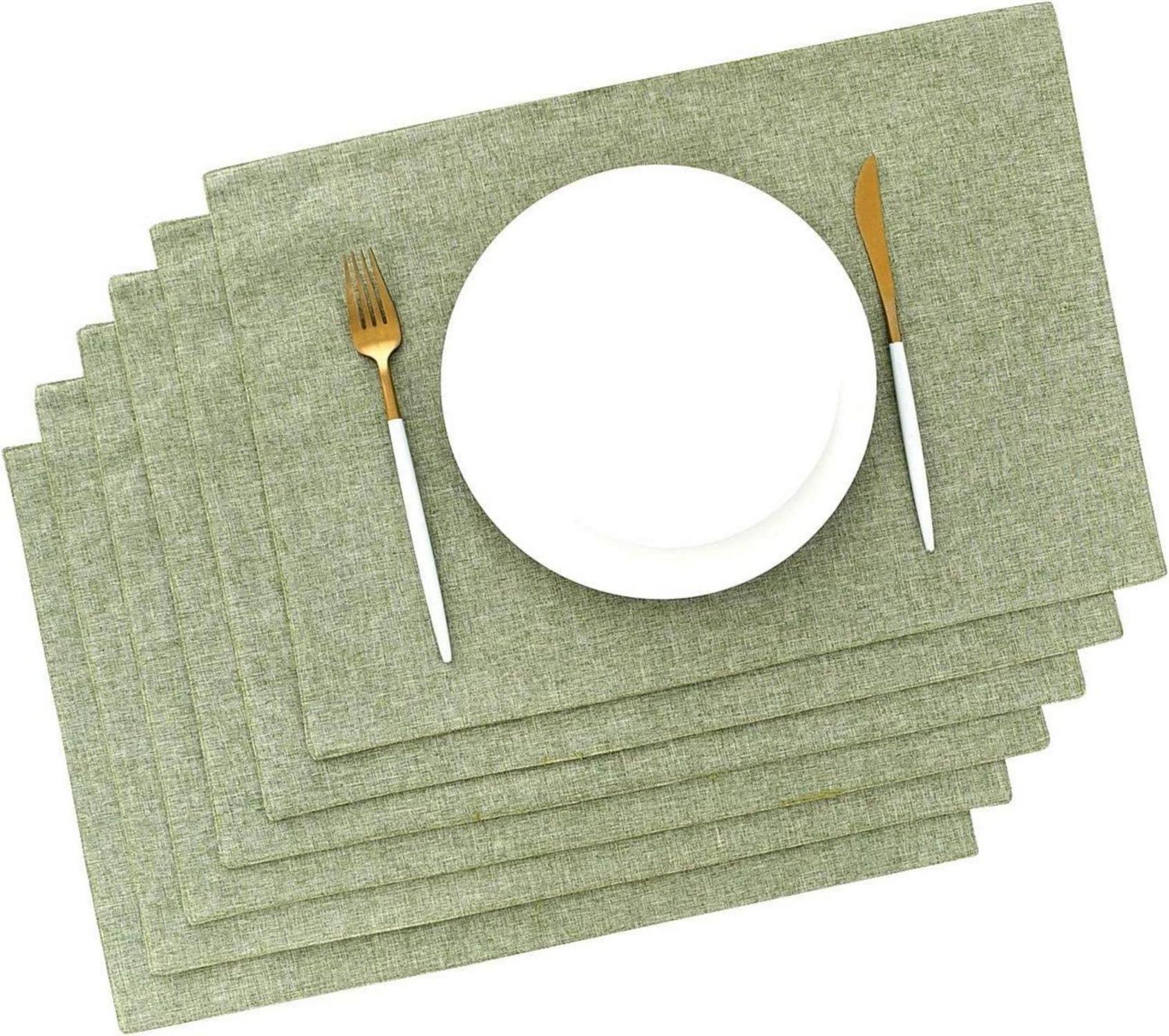 Abwaschbare Stoff Tischsets 6er Set Grün Leinen Platzdeckchen 48 x 33