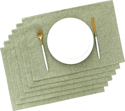 Abwaschbare Stoff Tischsets 6er Set Grün Leinen Platzdeckchen 48 x 33