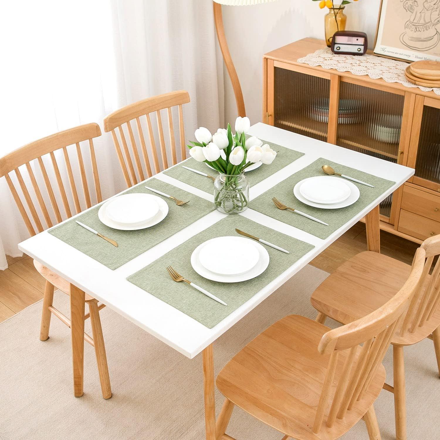 Leinen Tischsets Grün Abwaschbar 6er Set 48 x 33 cm