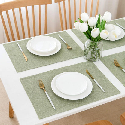 Abwaschbare Stoff Tischsets 6er Set Grün Leinen Platzdeckchen 48 x 33