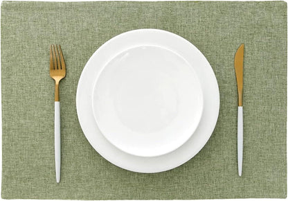 6er Set Tischsets Leinen Grün Abwaschbar Platzdeckchen 48x33 cm