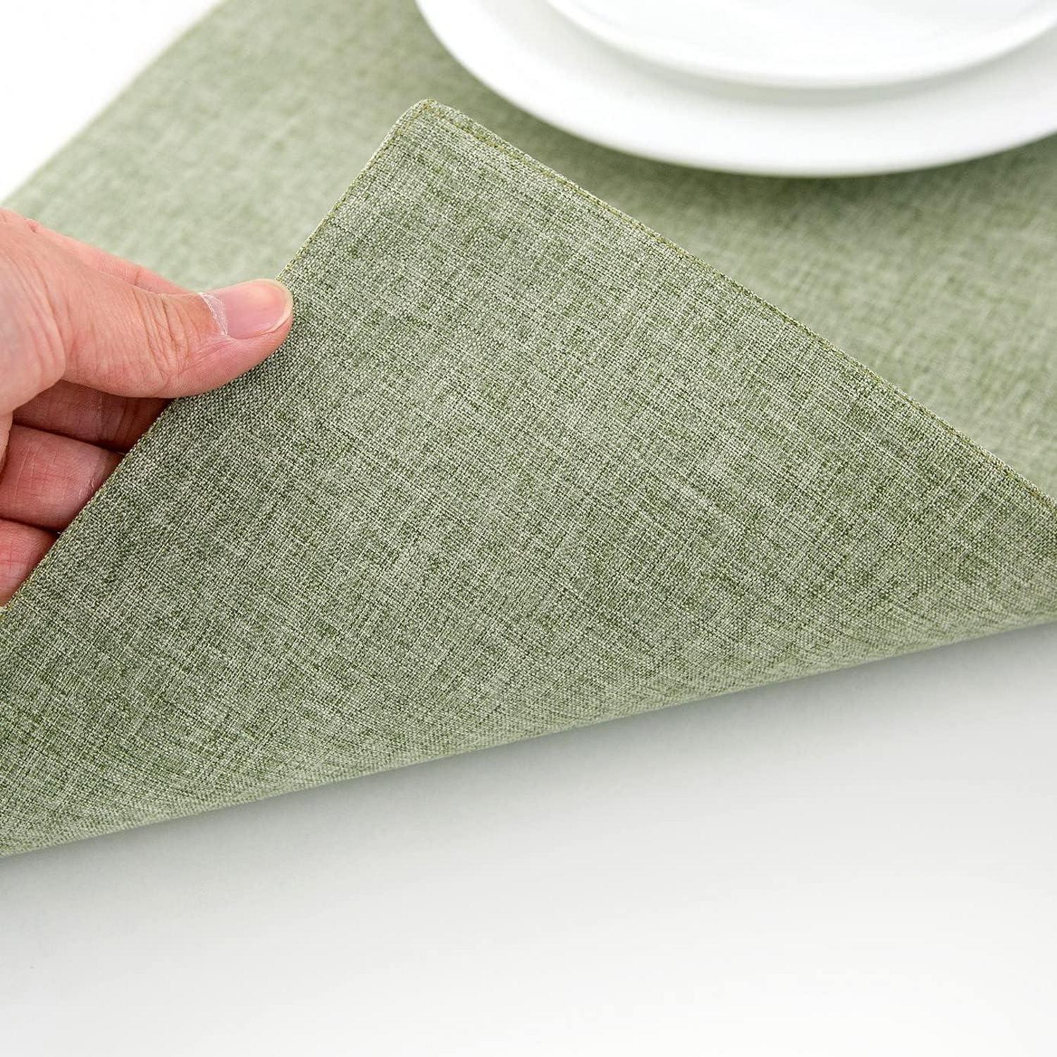 Tischsets Stoff Abwaschbar 6er Set Grün Platzset Leinen Platzdeckchen