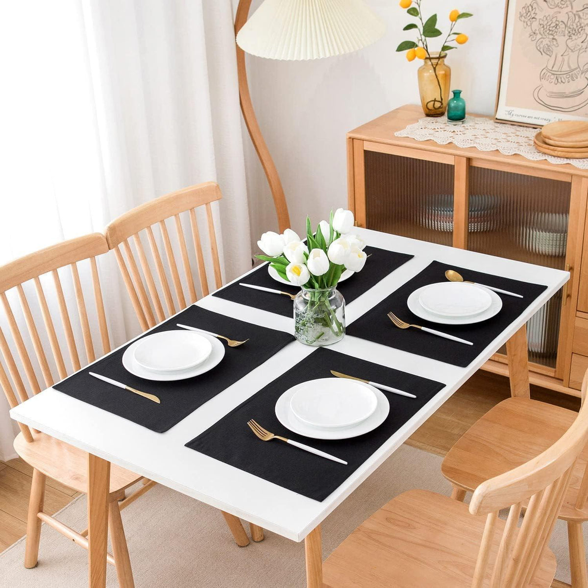 Tischset 6er Set abwaschbar Polyester 48x33 cm Schwarz