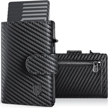 RFID Kreditkartenetui Herren Münzfach Pop-up Aluminium Schwarz Carbon
