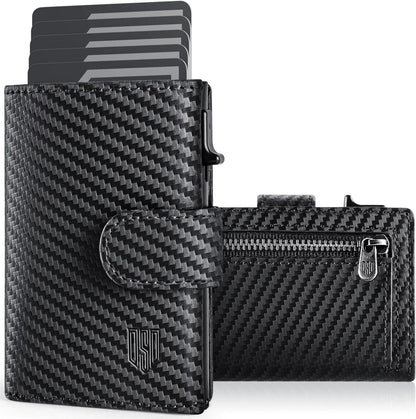RFID Kreditkartenetui Herren Münzfach Pop-up Aluminium Schwarz Carbon