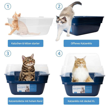 Katzenklo 3in1 mit Deckel, Groß, Marineblau