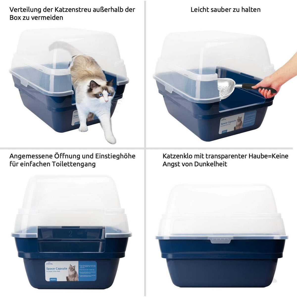 Katzenklo 3in1 mit Deckel, Groß, Marineblau