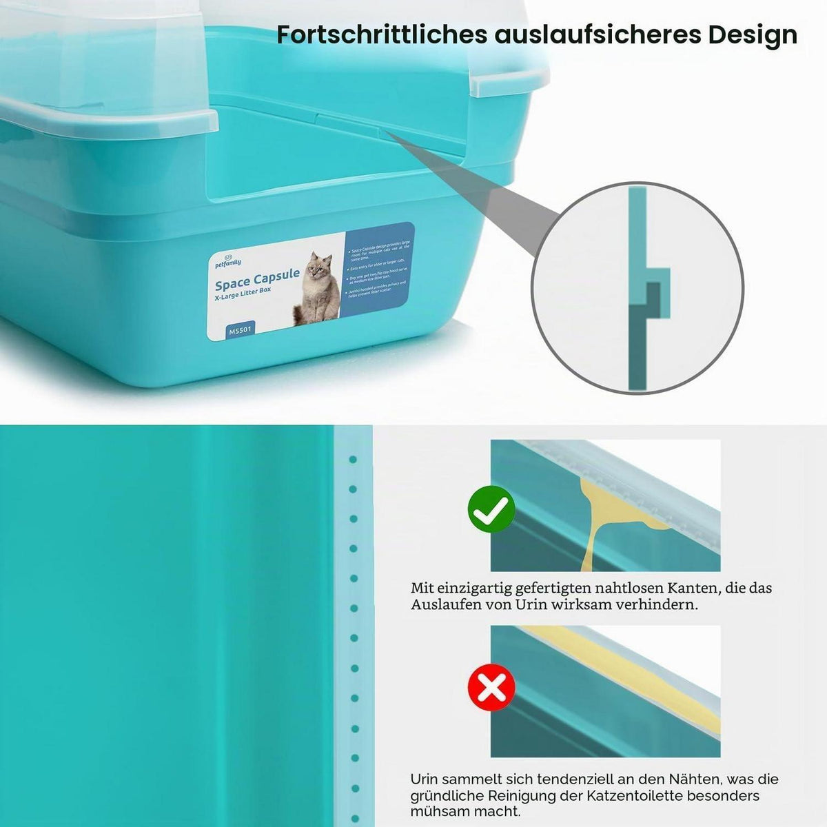 Katzenklo 3in1 mit Deckel, Groß, Marineblau