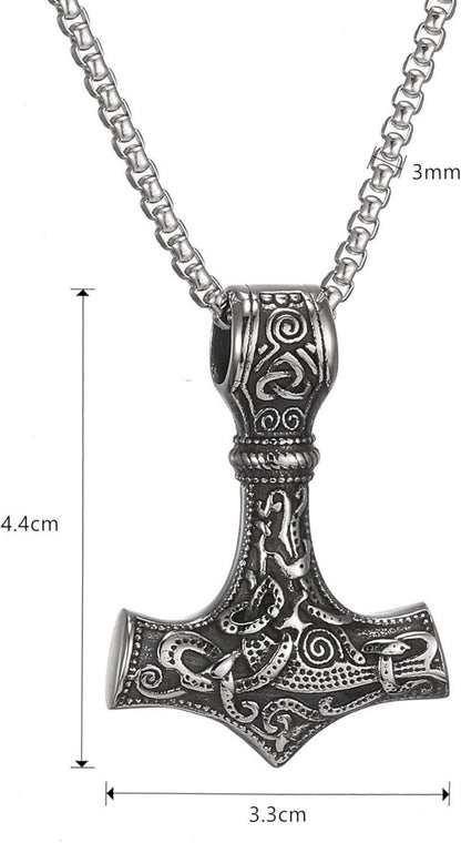 Wikinger Thors Hammer Halskette Edelstahl Mjolnir Runen 60cm Silber/Gold