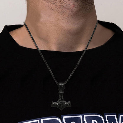 AFSTALR Wikinger Thors Hammer Halskette - Nordische Mjolnir Runen Edelstahl kette Viking für Männer 70cm Schwarz