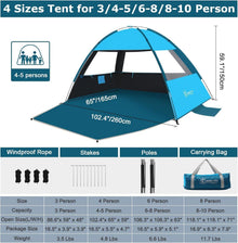 COMMOUDS Strandmuschel für 3-4 Personen UPF 50+ dunkle