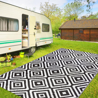 Outdoor Teppich Balkon Terrasse Garten 150x245cm Schwarz Weiß wasserdicht