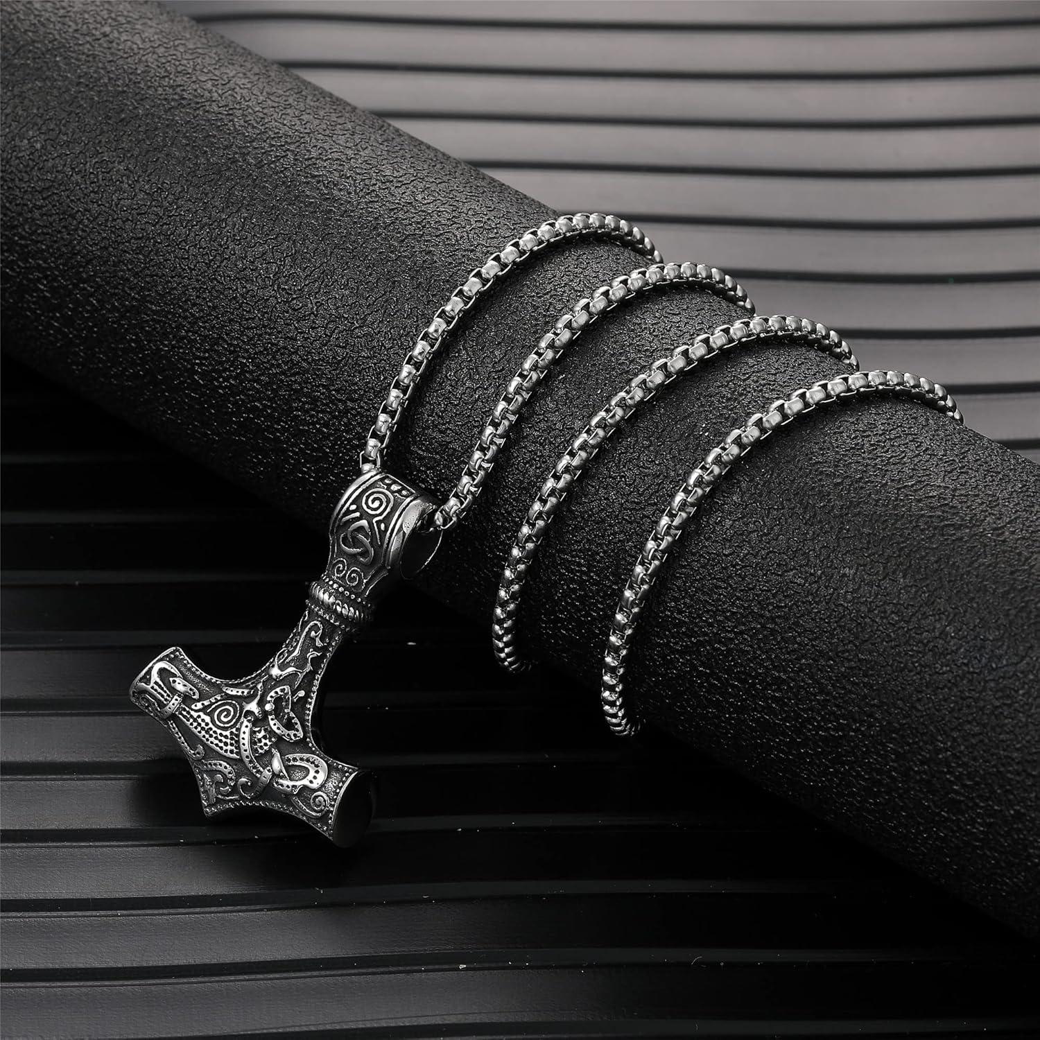 Wikinger Thors Hammer Halskette Edelstahl Mjolnir Runen