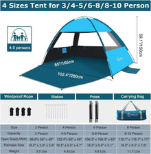 Strandmuschel UPF 50+ für 4-6 Personen Dunkelblau