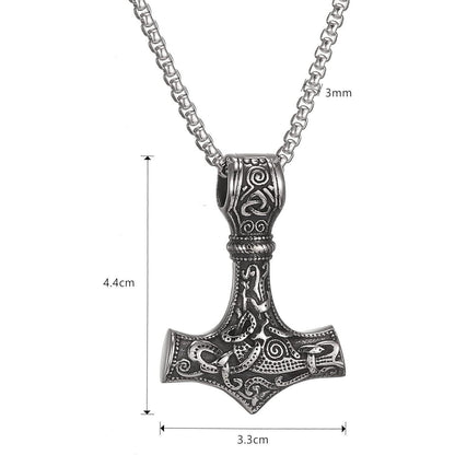 Herren Halskette Thors Hammer Mjolnir Edelstahl Wikinger Runen 50/60/70cm