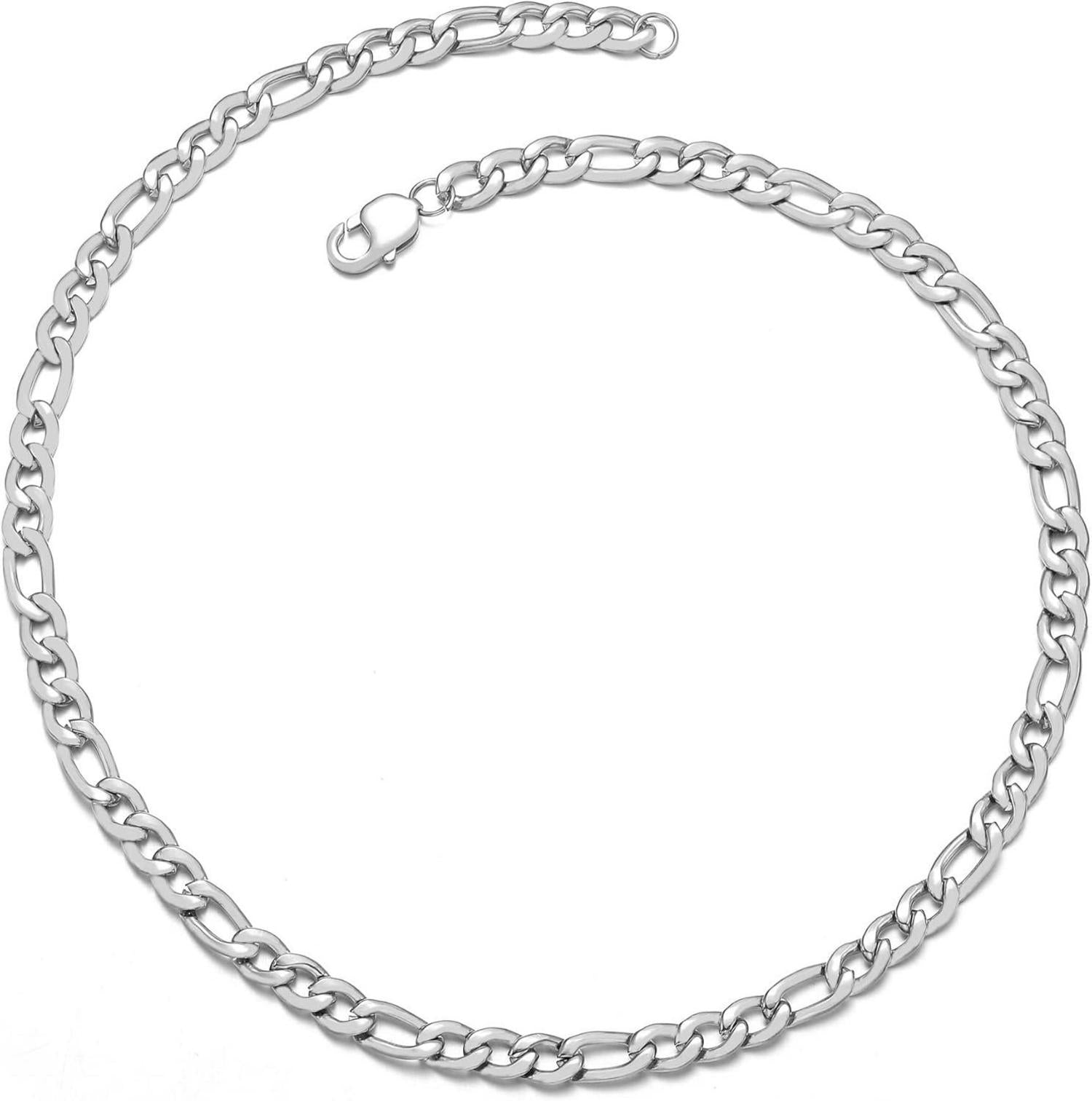 Herren Edelstahl Panzerkette 9mm - Silber 45-65cm Figaro-Halskette