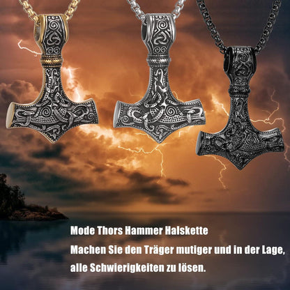Wikinger Hammer Halskette Thors Mythologie Runen Edelstahl Gold Silber