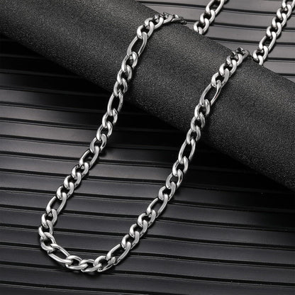 Herren Panzerkette Edelstahl 9mm Figaro-Halskette 65cm Silber/Gold/Schwarz