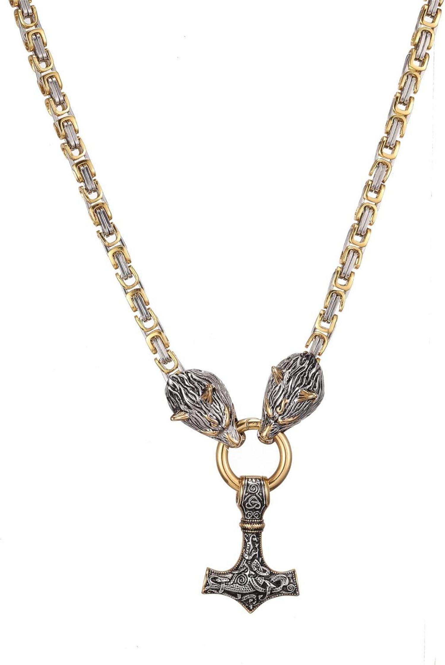 Wikinger Thors Hammer Halskette Edelstahl 50/60/70cm Silber/Schwarz/Gold