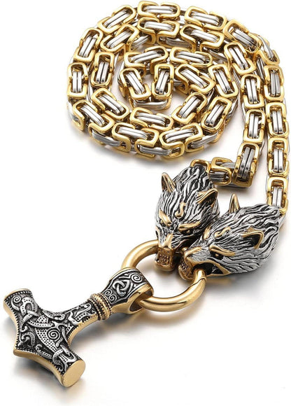 Wikinger Thors Hammer Halskette Edelstahl kette 50/60/70cm Silber/Schwarz/Gold