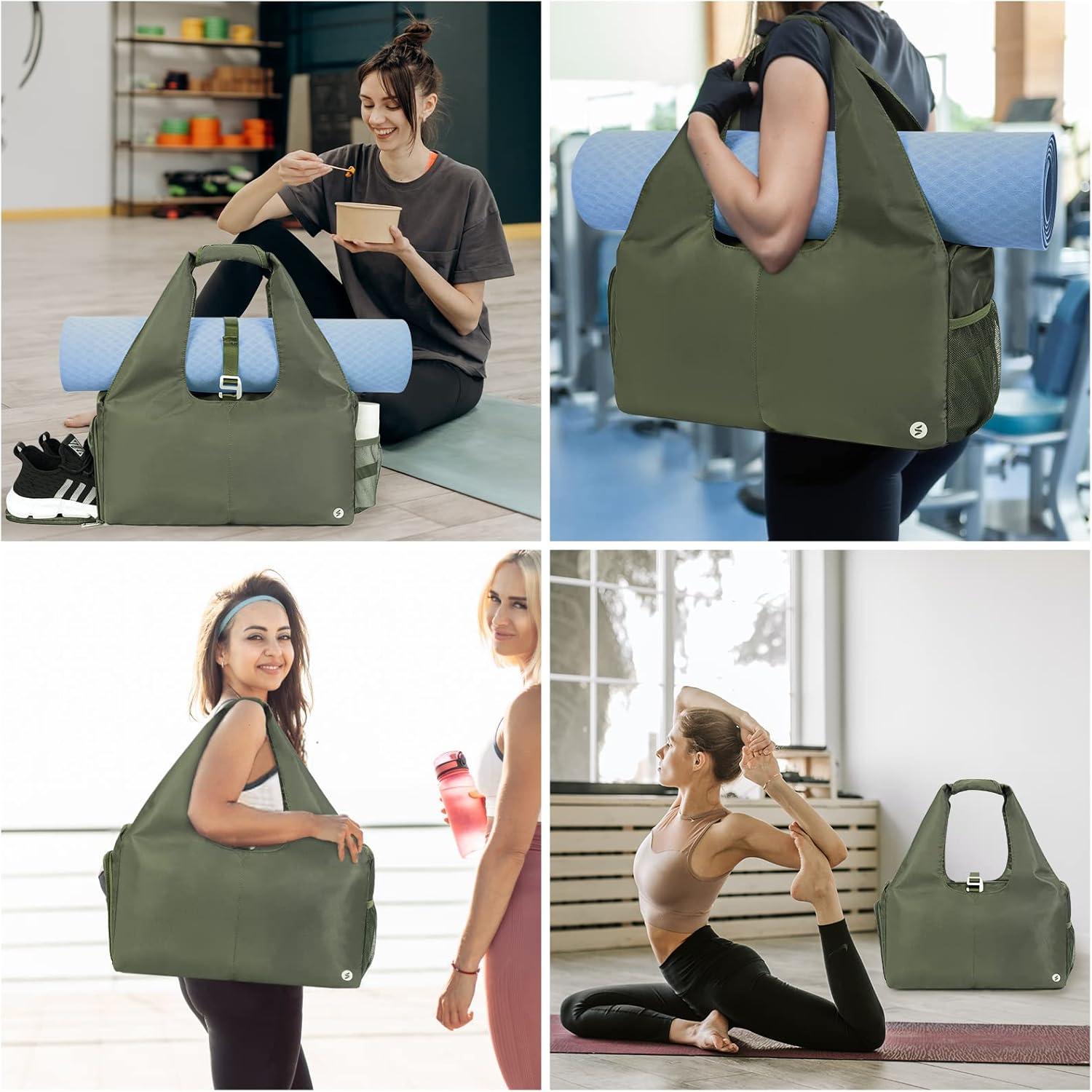 Große Sporttasche Damen Yogatasche mit Nassfach & Schuhfach, Armeegrün