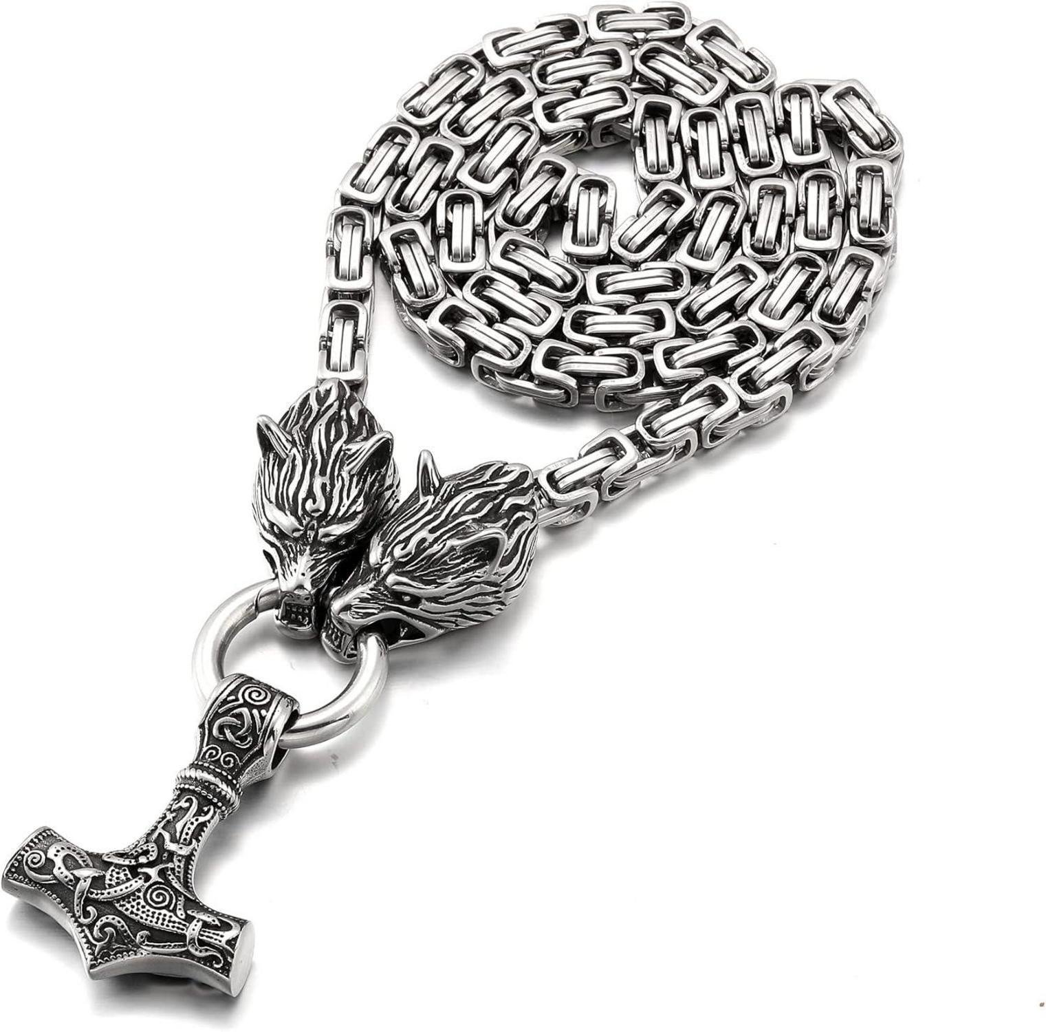 Wikinger Thors Hammer Halskette Edelstahl Nordische Mythologie 60cm Silber