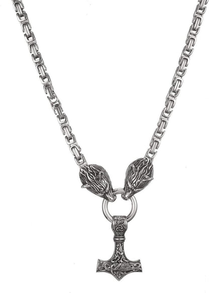 Wikinger Thors Hammer Halskette Edelstahl Nordische Mythologie 60cm Silber