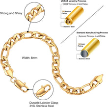 Herren Armband Figaro Kette 18K Gold beschichtet Cuban