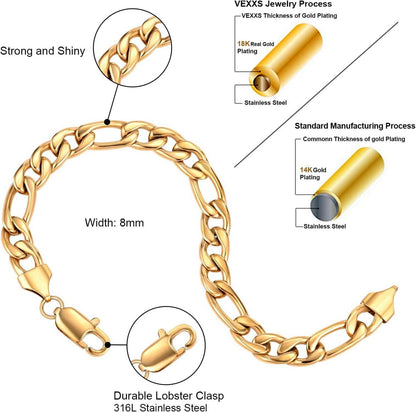 Herren Armband Figaro Kette 18K Gold beschichtet Cuban