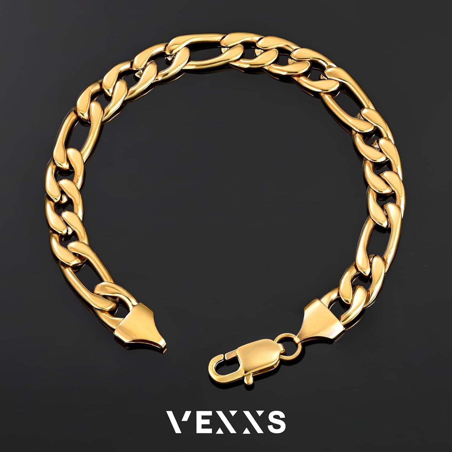 Herren Armband 18K Gold Beschichtet Figaro Kette Cuban 8mm 20.32cm