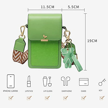 Damen Mini Umhängetasche PU Leder Breiter Gurt iPhone Handy bis