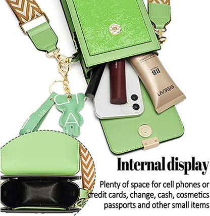 Damen Mini Umhängetasche Handy PU Leder Brieftasche Schultertasche Elegant Grün