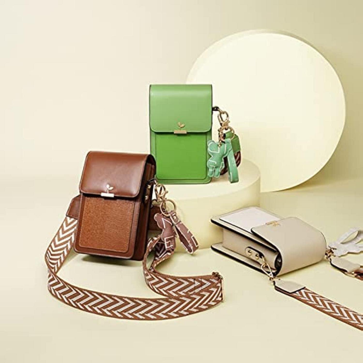 Damen Handy Umhängetasche Mini Bag PU Leder Schultertasche Grün