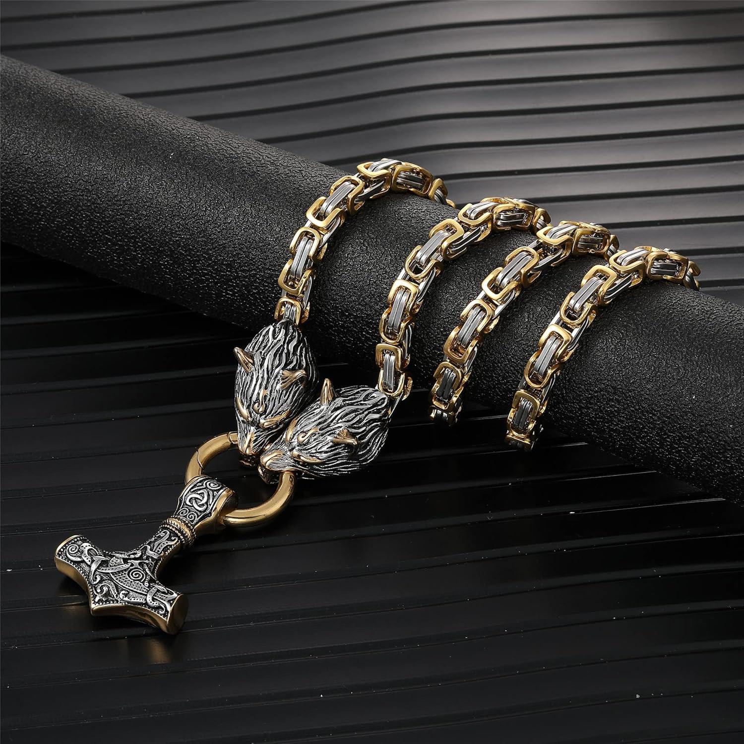 Wikinger Thors Hammer Halskette Edelstahl 60cm Silber Gold Mjolnir Runen