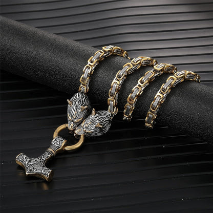 Wikinger Thors Hammer Halskette Edelstahl 60cm Silber Gold Mjolnir Runen