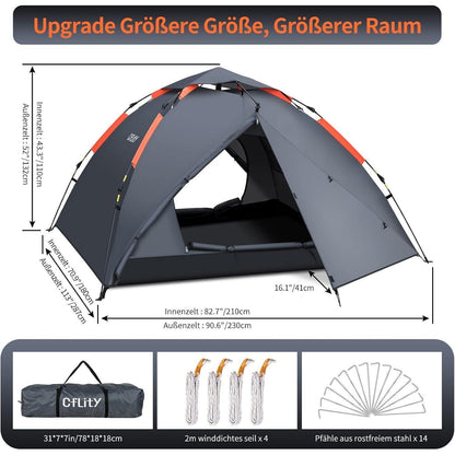Camping Zelt für 3 Personen Wasserdicht Automatisch Pop Up 4