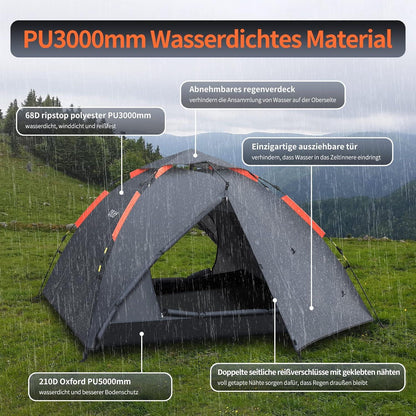 Camping Zelt für 3 Personen Wasserdicht Automatisch Pop Up 4